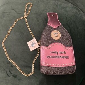 Pink and Black Champagne Bottle Crossbody Bag